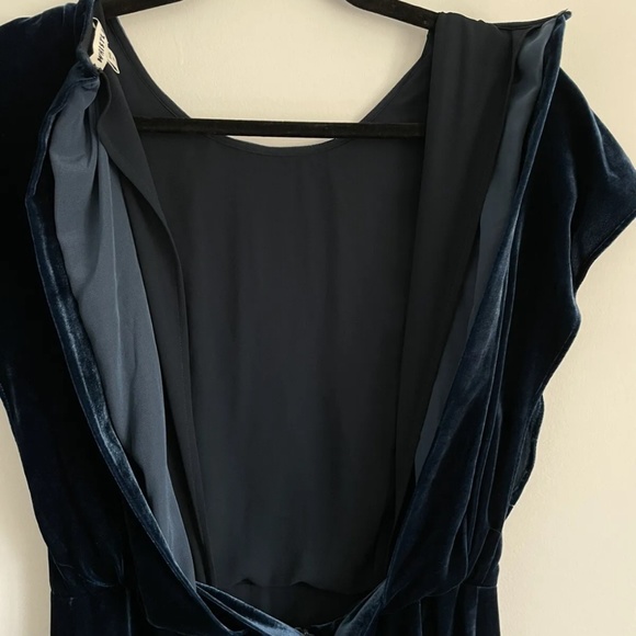 Whistles Plush Velvet Midi Crew Neck Open Back Dress In Sapphire Color Size US 8 - Picture 2 of 12